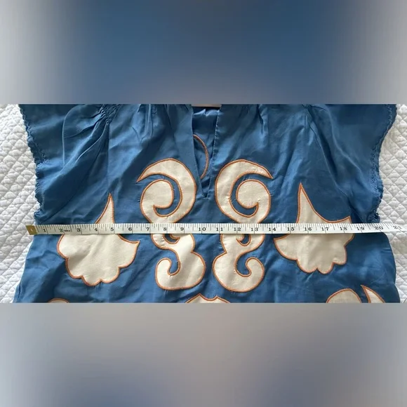Chufy Kathmandu Heights Silk Embroidered Boho Blouse Blue Size L - Picture 10 of 10